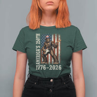 250 Years America Anniversary T Shirt For Women Patriotic Bigfoot Playing Guitar 4th Of July