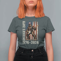 250 Years America Anniversary T Shirt For Women Patriotic Bigfoot Playing Guitar 4th Of July