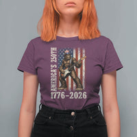 250 Years America Anniversary T Shirt For Women Patriotic Bigfoot Playing Guitar 4th Of July