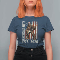 250 Years America Anniversary T Shirt For Women Patriotic Bigfoot Playing Guitar 4th Of July