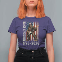 250 Years America Anniversary T Shirt For Women Patriotic Bigfoot Playing Guitar 4th Of July