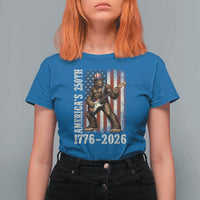 250 Years America Anniversary T Shirt For Women Patriotic Bigfoot Playing Guitar 4th Of July