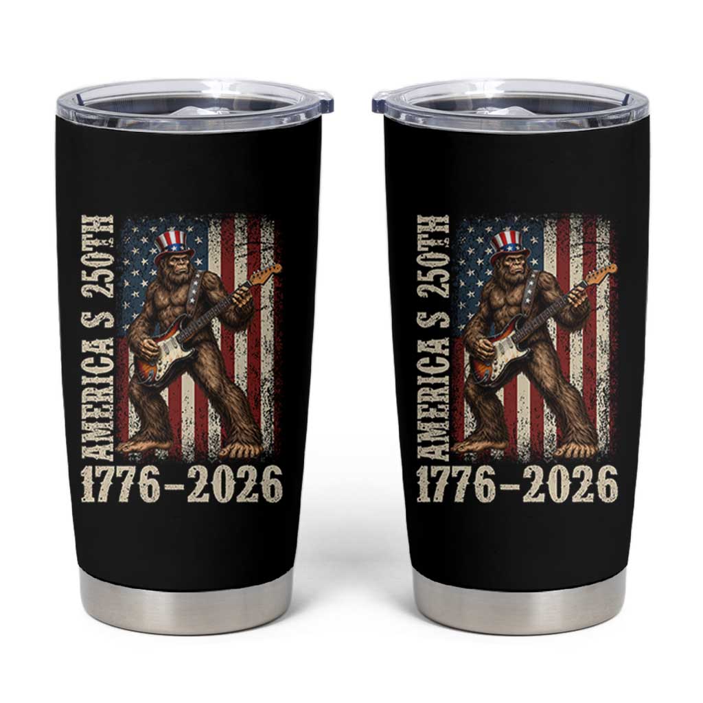 250 Years America Anniversary Tumbler Cup Patriotic Bigfoot Playing Guitar 4th Of July