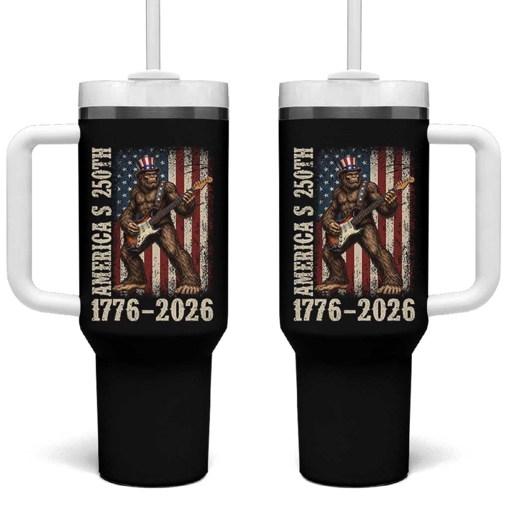 250 Years America Anniversary Tumbler With Handle Patriotic Bigfoot Playing Guitar 4th Of July