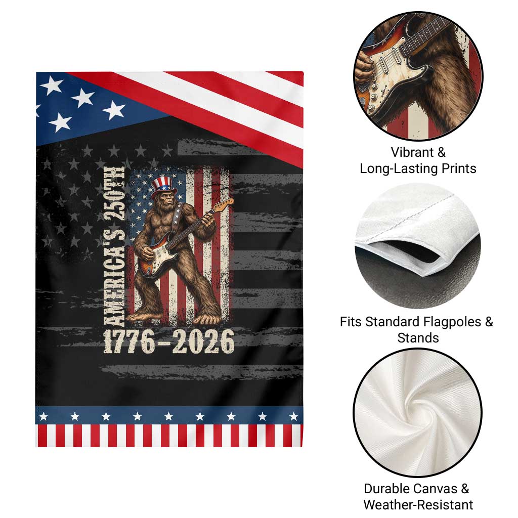 250 Years America Anniversary Patriotic Garden Flag Bigfoot Playing Guitar 4th Of July