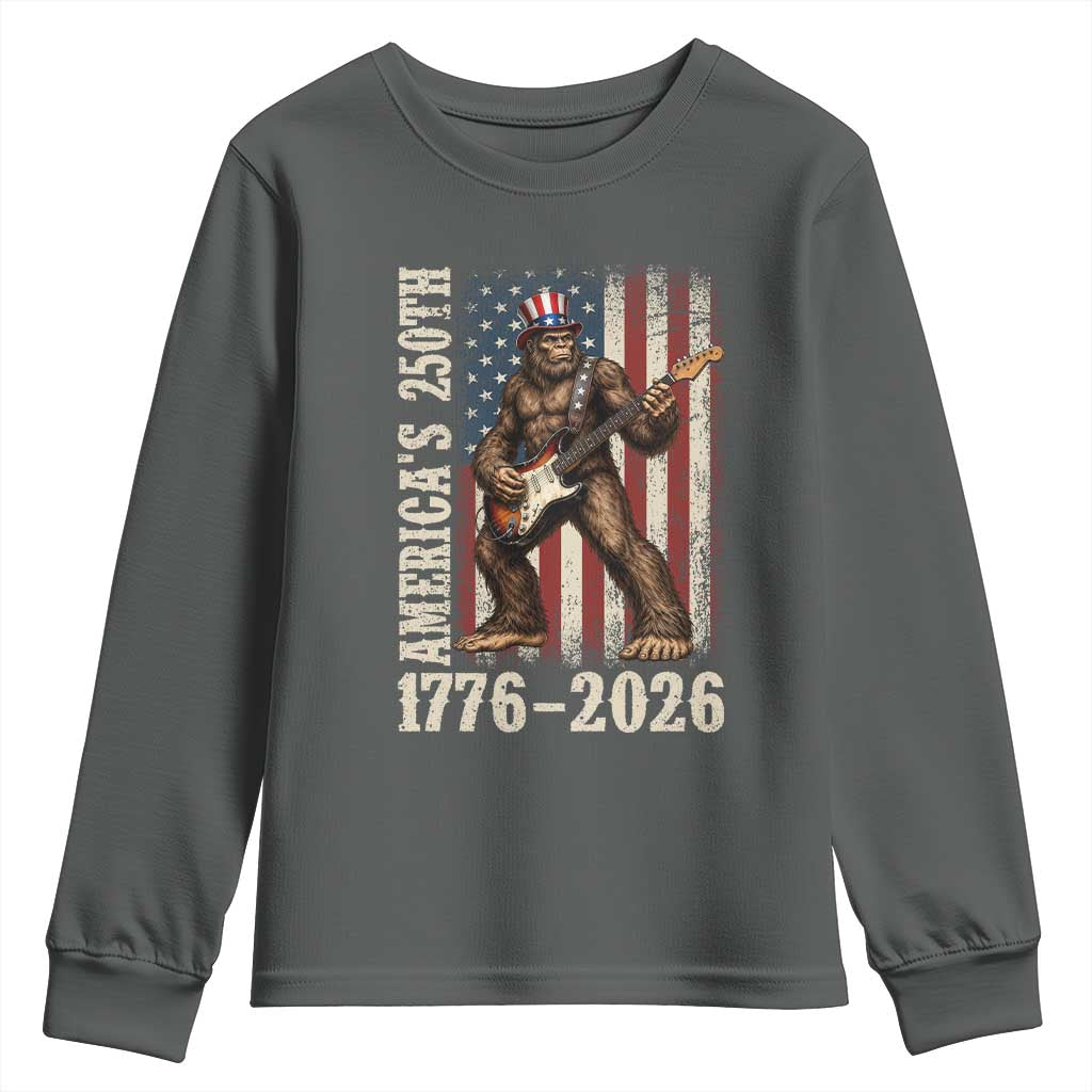 250 Years America Anniversary Youth Sweatshirt Patriotic Bigfoot Playing Guitar 4th Of July