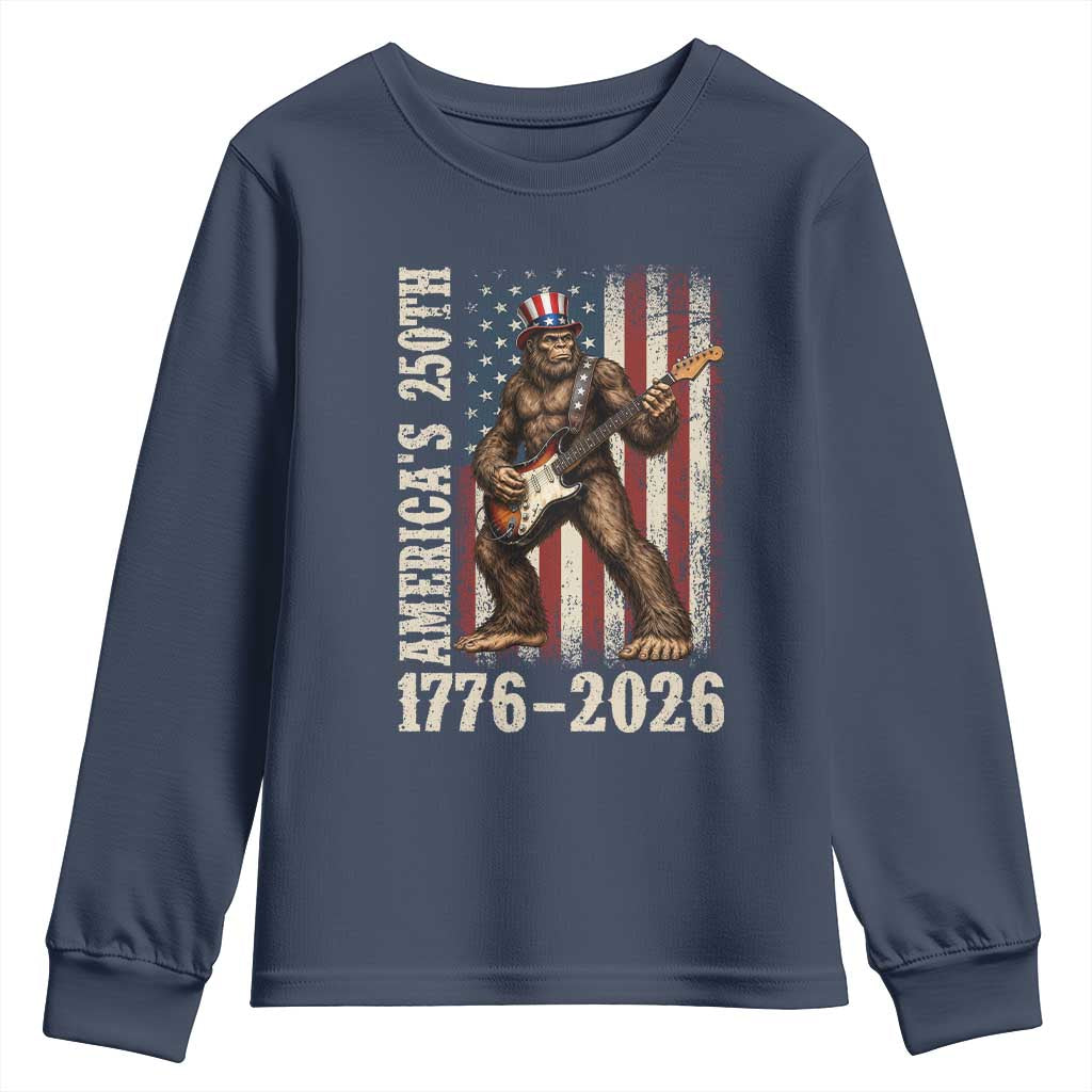 250 Years America Anniversary Youth Sweatshirt Patriotic Bigfoot Playing Guitar 4th Of July