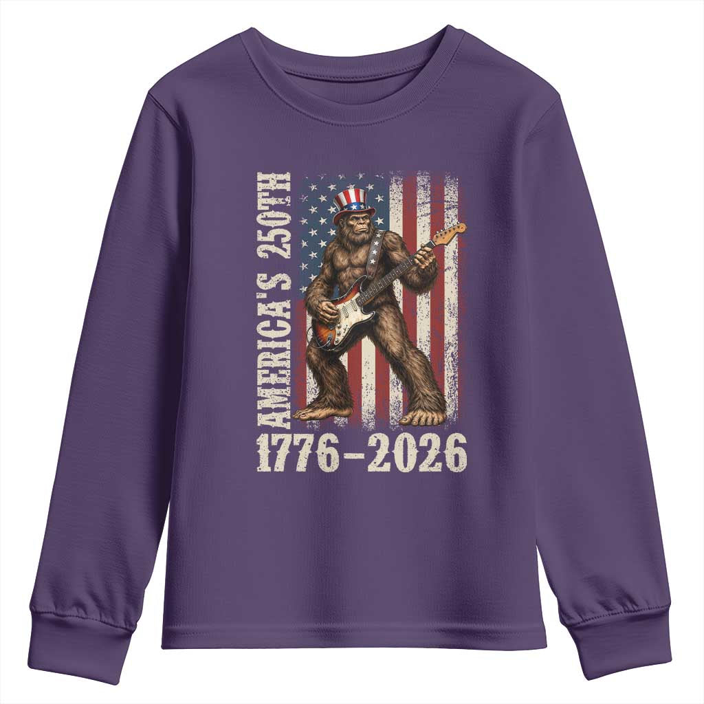 250 Years America Anniversary Youth Sweatshirt Patriotic Bigfoot Playing Guitar 4th Of July