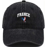 France Flag Gallic Rooster French National Pride Washed Cotton Baseball Cap