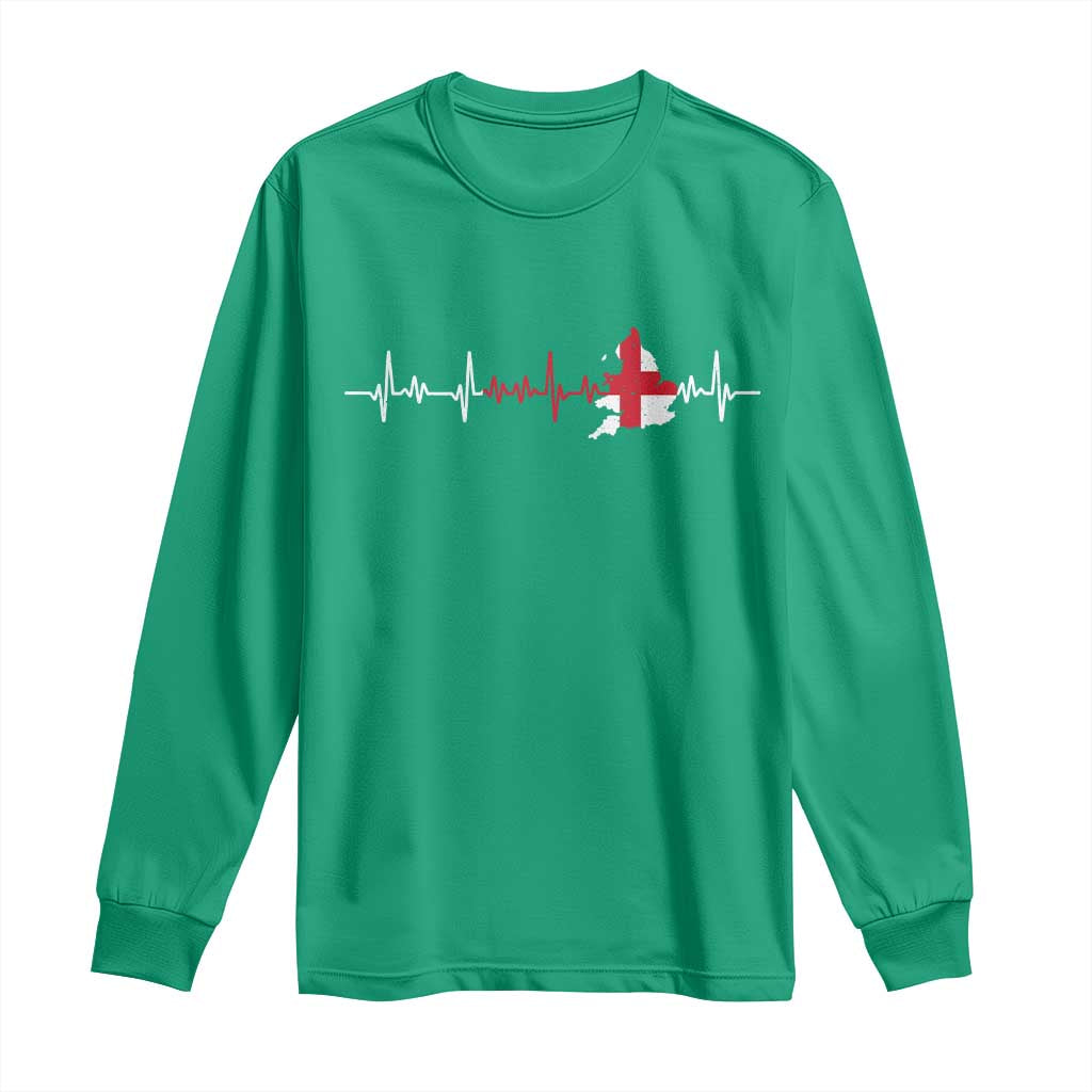 England Heartbeat EKG English Flag Map Long Sleeve Shirt