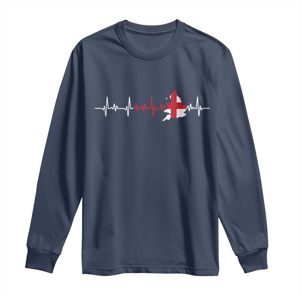 England Heartbeat EKG English Flag Map Long Sleeve Shirt