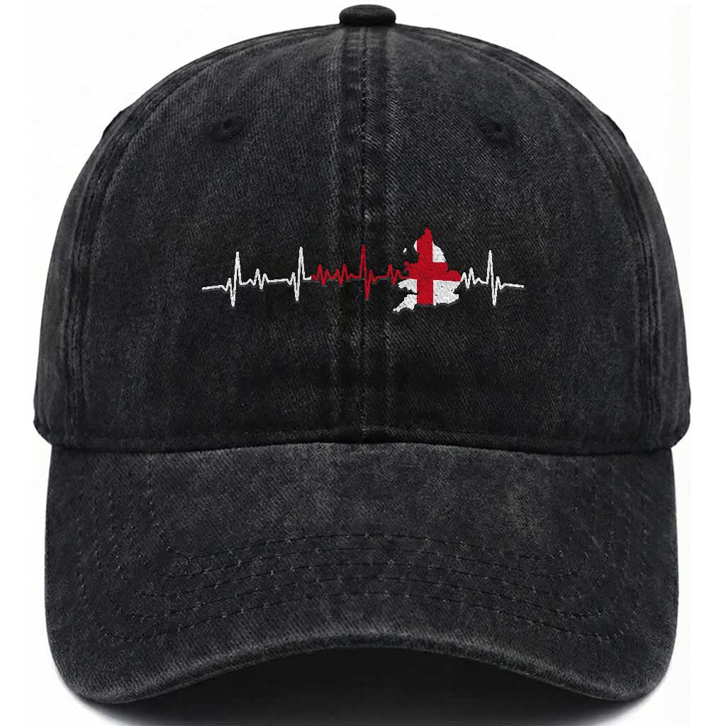 England Heartbeat EKG English Flag Map Washed Cotton Baseball Cap