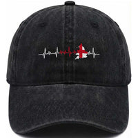 England Heartbeat EKG English Flag Map Washed Cotton Baseball Cap