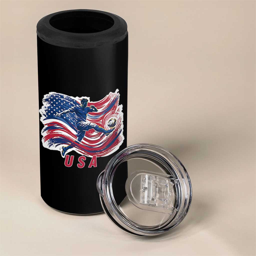 USA Soccer Fan American Flag 4 in 1 Can Cooler Tumbler