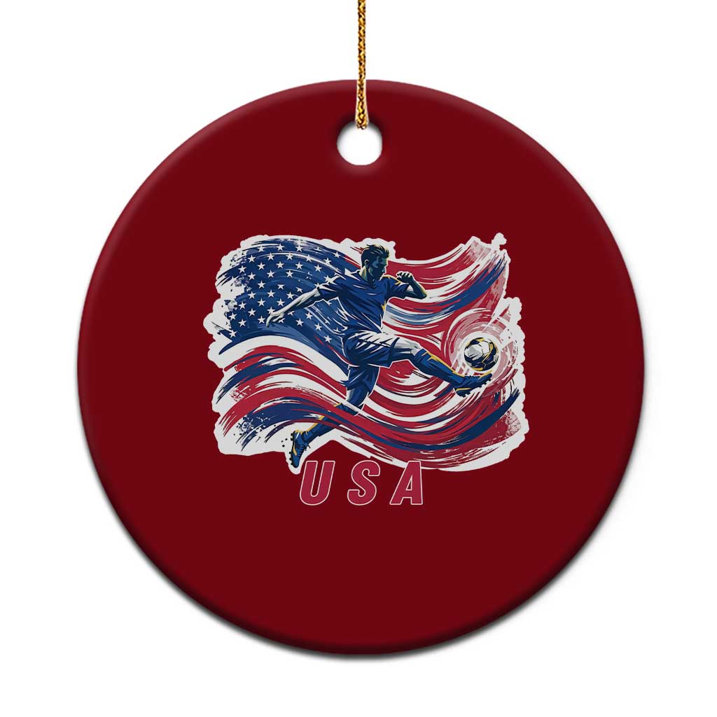 USA Soccer Fan American Flag Ceramic Ornament