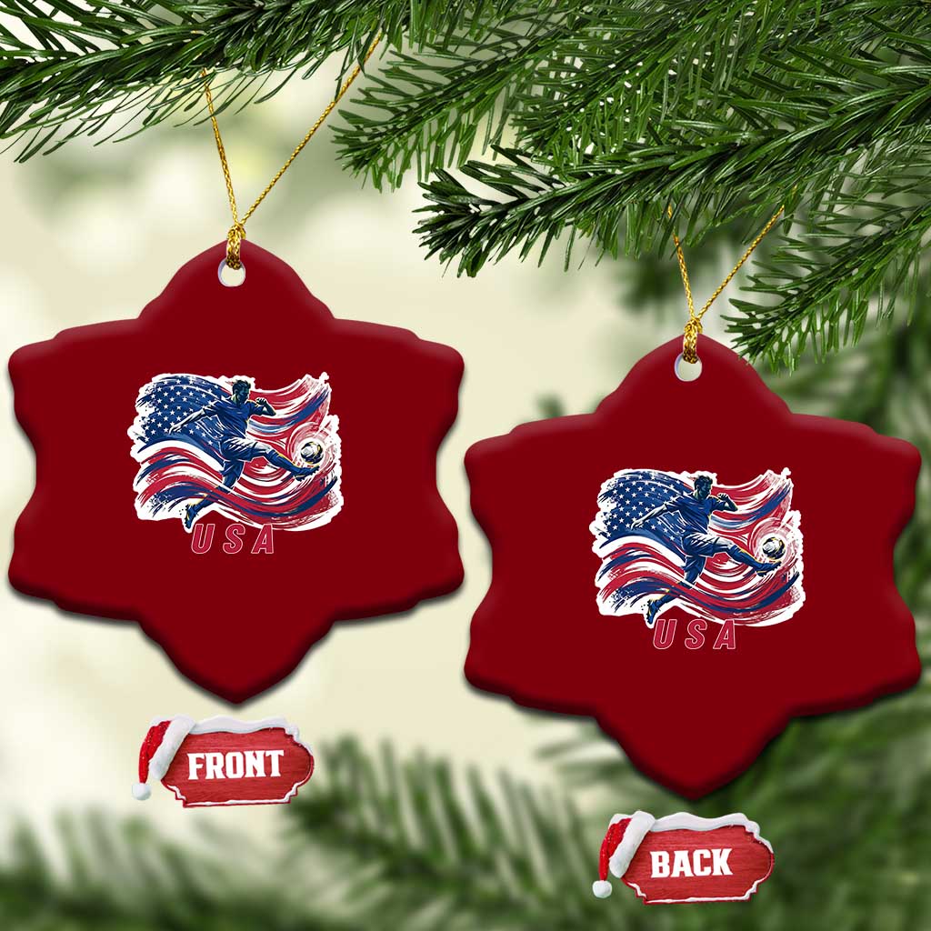USA Soccer Fan American Flag Ceramic Ornament