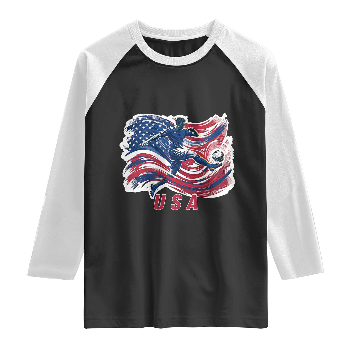 USA Soccer Fan American Flag Raglan Shirt