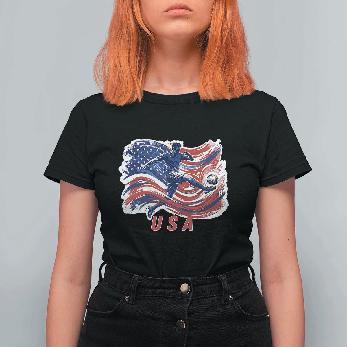 USA Soccer Fan American Flag T Shirt For Women