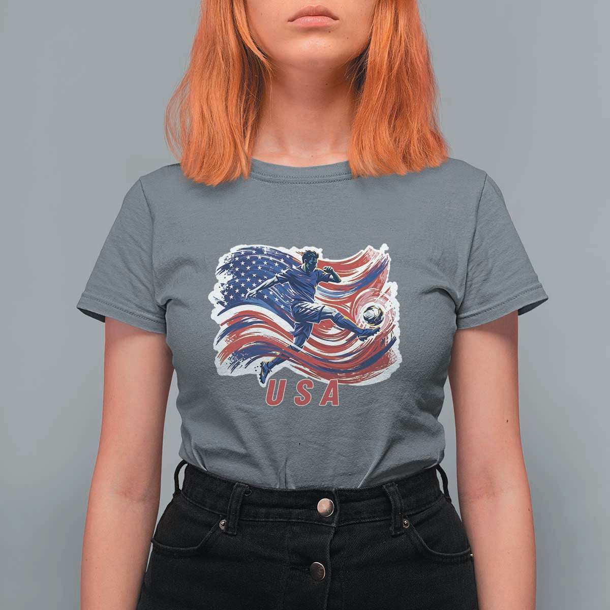 USA Soccer Fan American Flag T Shirt For Women