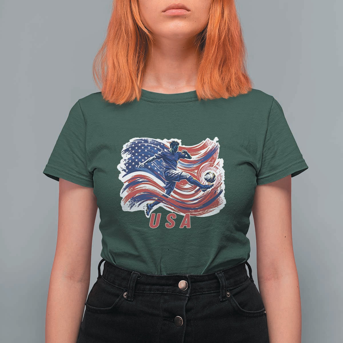 USA Soccer Fan American Flag T Shirt For Women