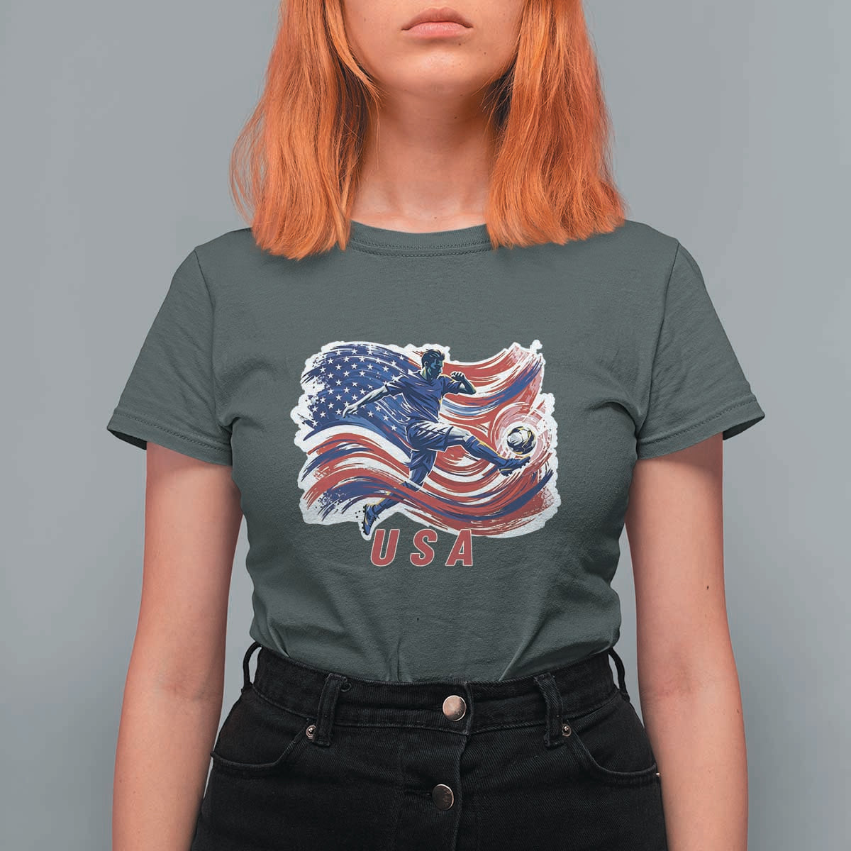 USA Soccer Fan American Flag T Shirt For Women