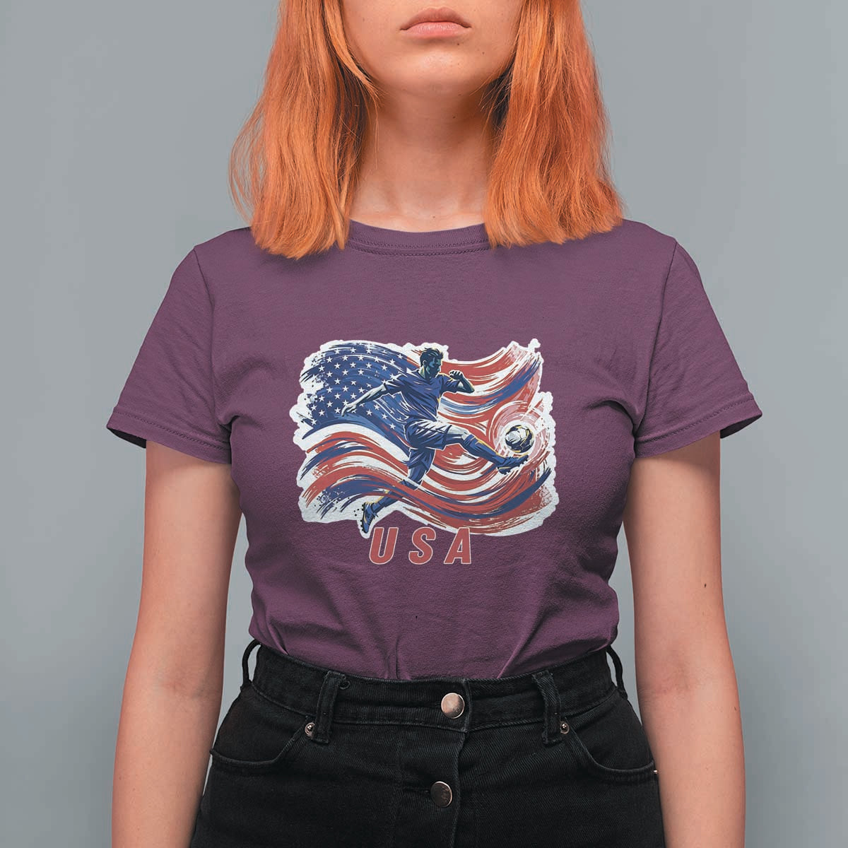 USA Soccer Fan American Flag T Shirt For Women