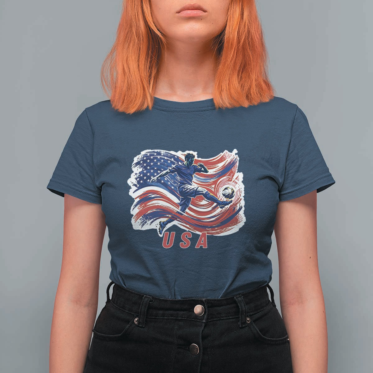 USA Soccer Fan American Flag T Shirt For Women