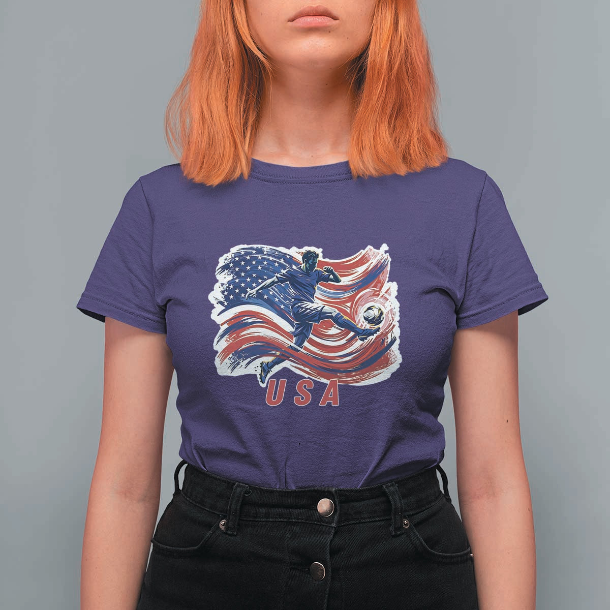 USA Soccer Fan American Flag T Shirt For Women
