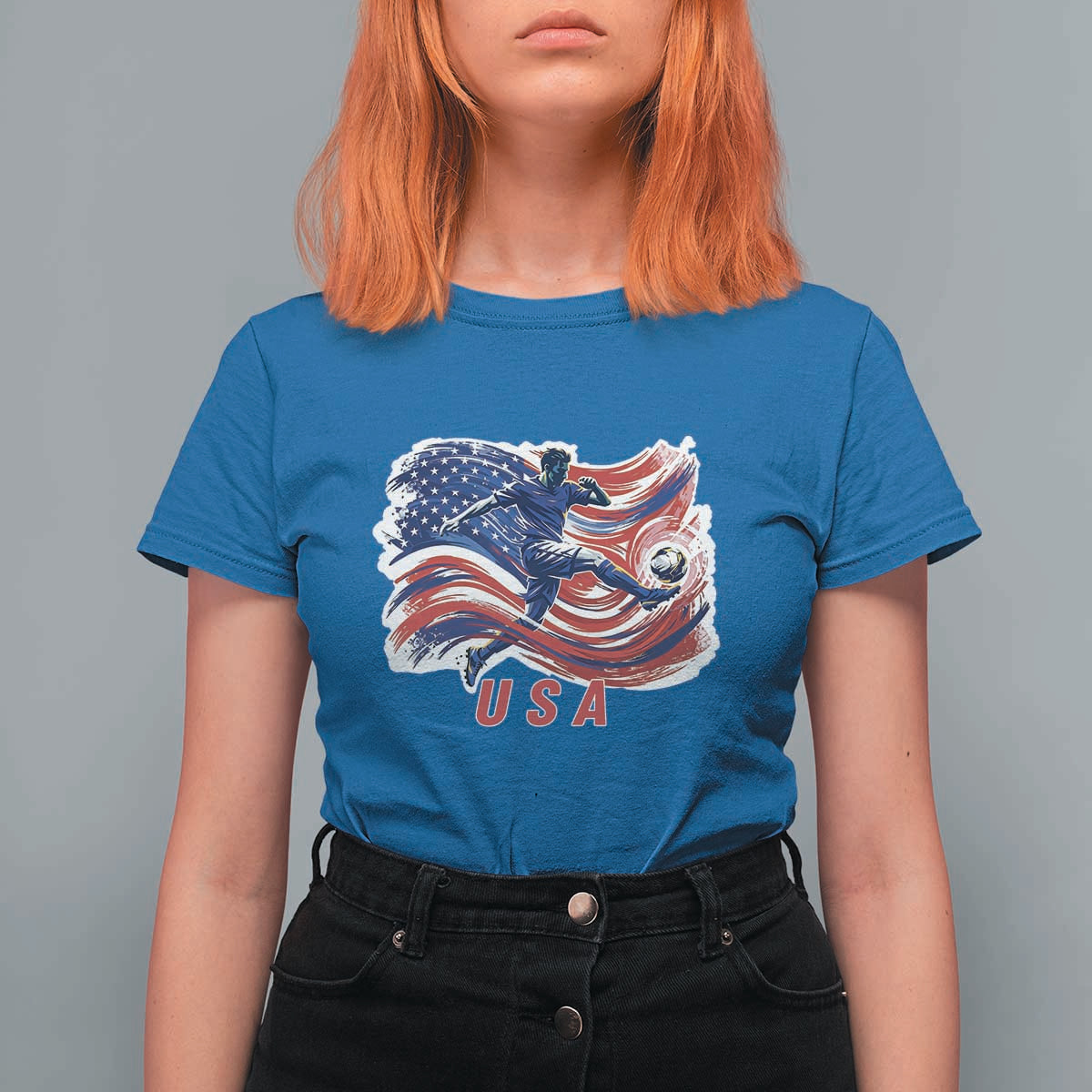 USA Soccer Fan American Flag T Shirt For Women