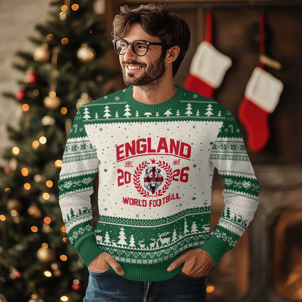 England Football Flag Ugly Christmas Sweater Lion St George Cross Soccer Fan Patriotic