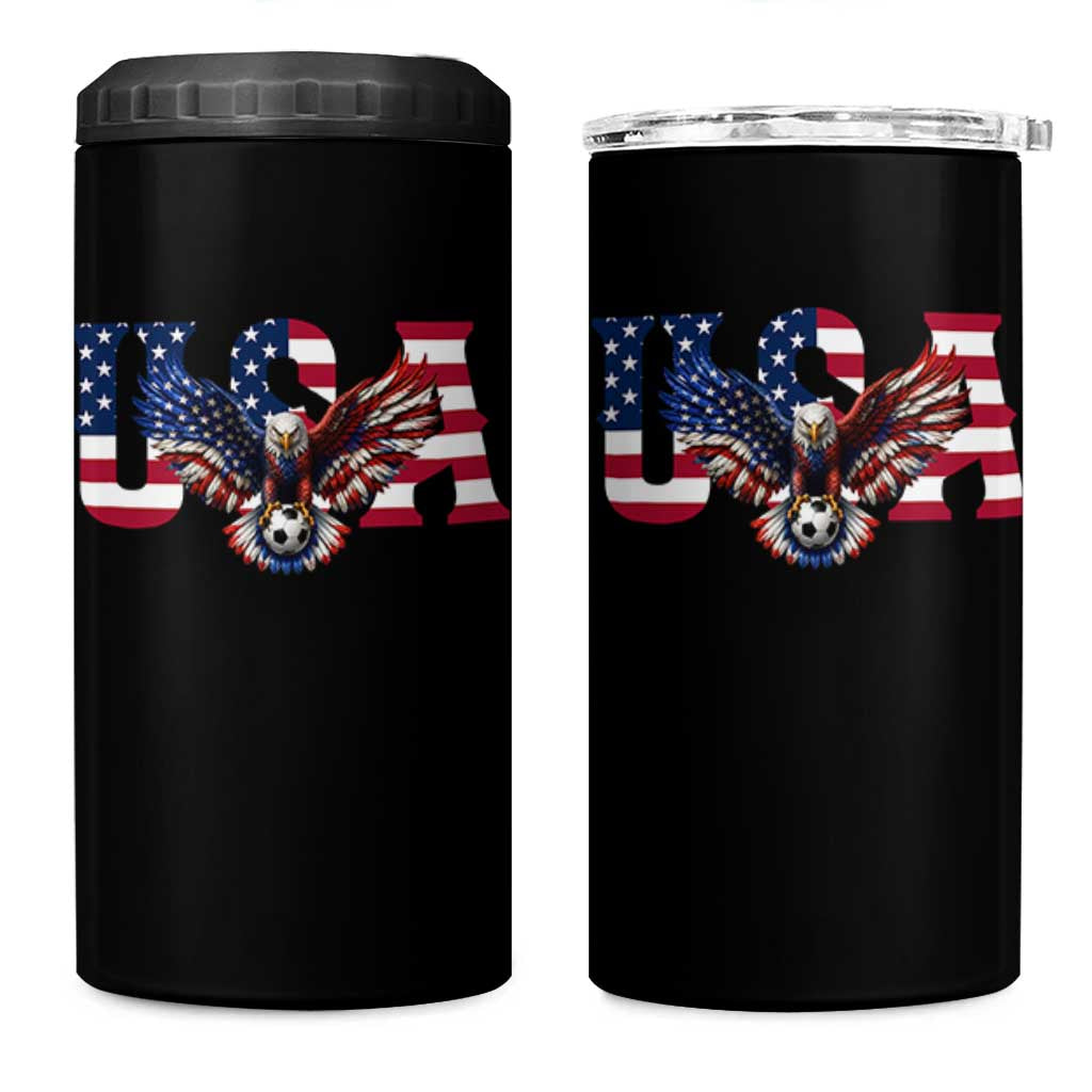 USA Soccer Eagle American Flag Fan 4 in 1 Can Cooler Tumbler