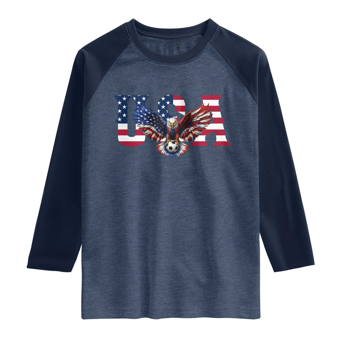 USA Soccer Eagle American Flag Fan Raglan Shirt