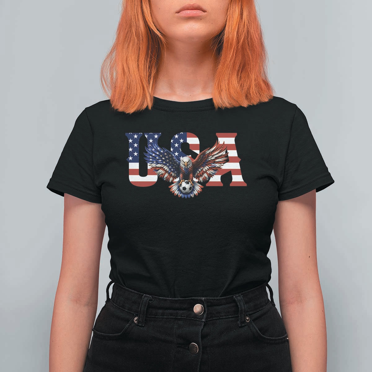 USA Soccer Eagle American Flag Fan T Shirt For Women
