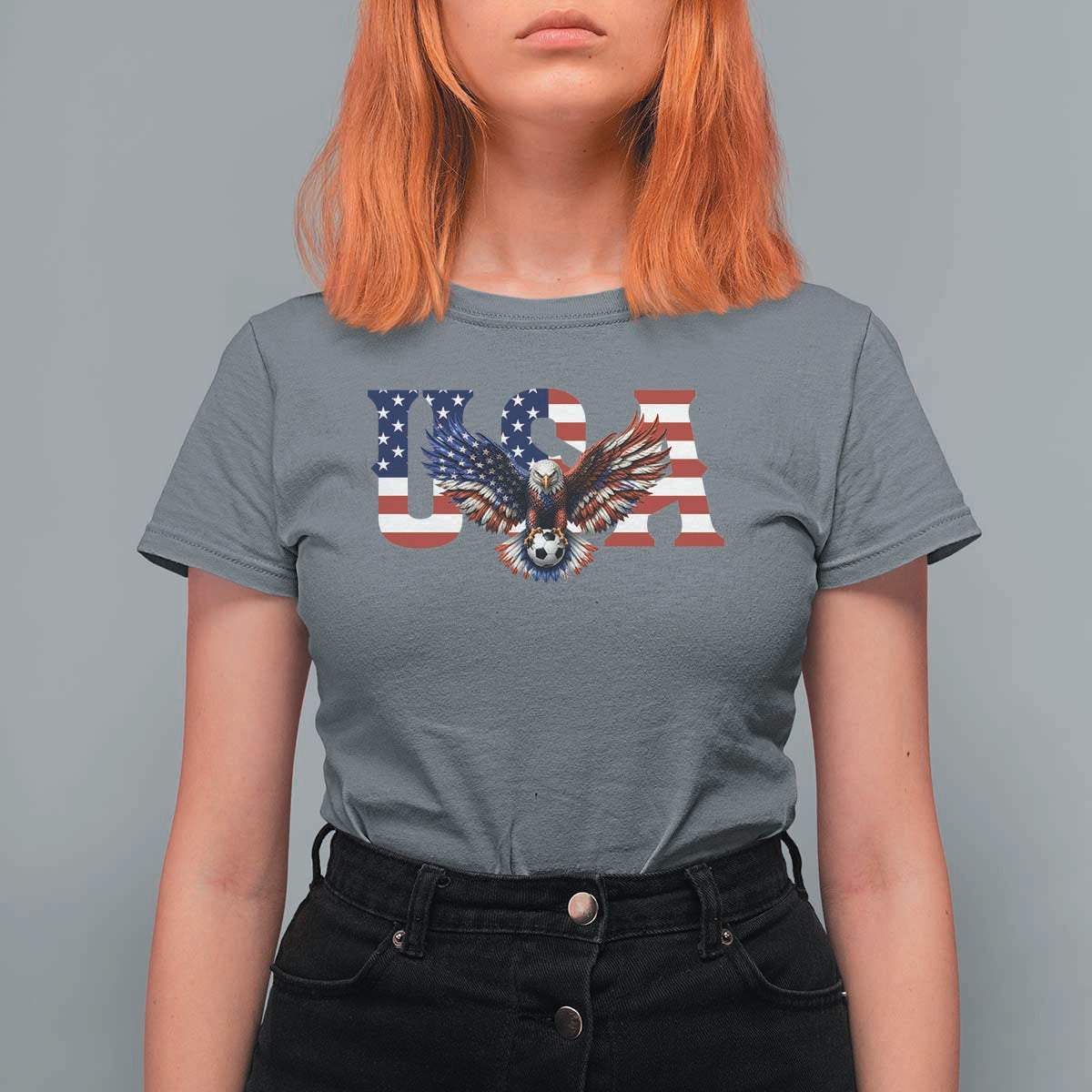 USA Soccer Eagle American Flag Fan T Shirt For Women
