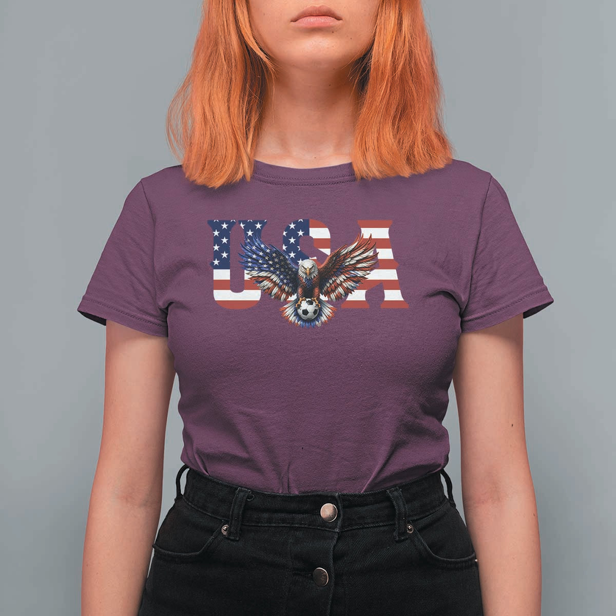 USA Soccer Eagle American Flag Fan T Shirt For Women
