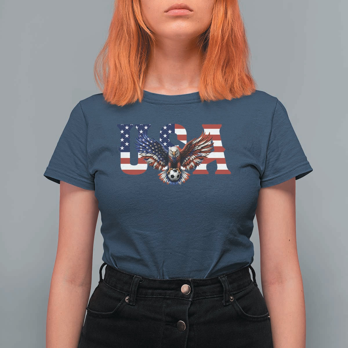 USA Soccer Eagle American Flag Fan T Shirt For Women
