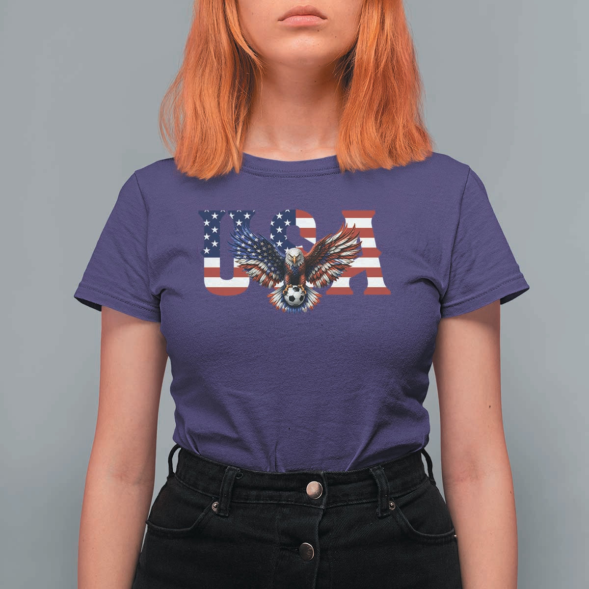 USA Soccer Eagle American Flag Fan T Shirt For Women