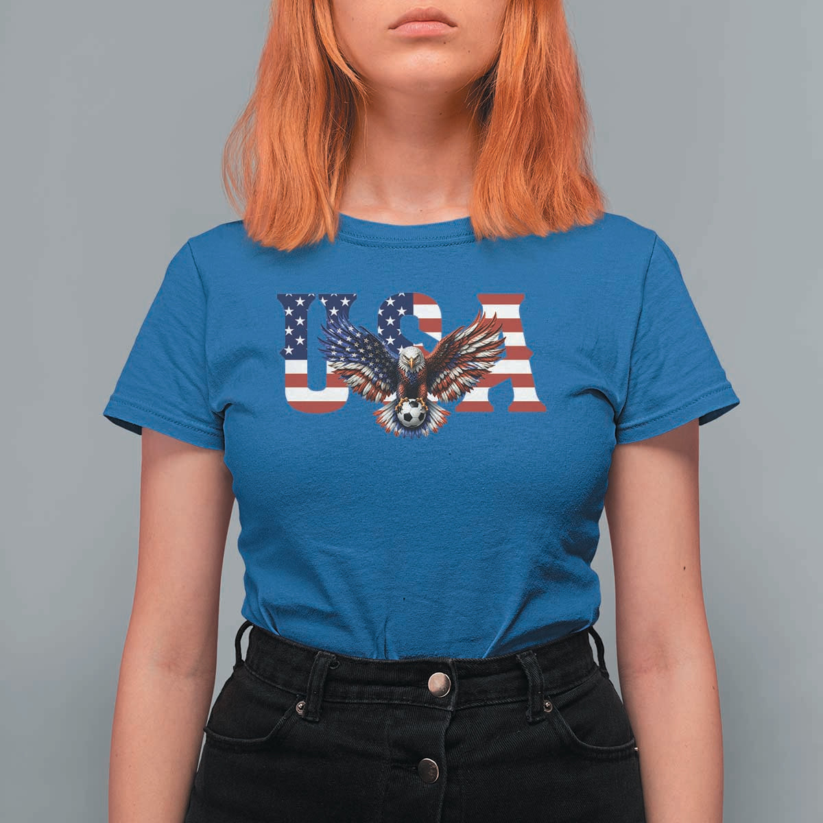 USA Soccer Eagle American Flag Fan T Shirt For Women