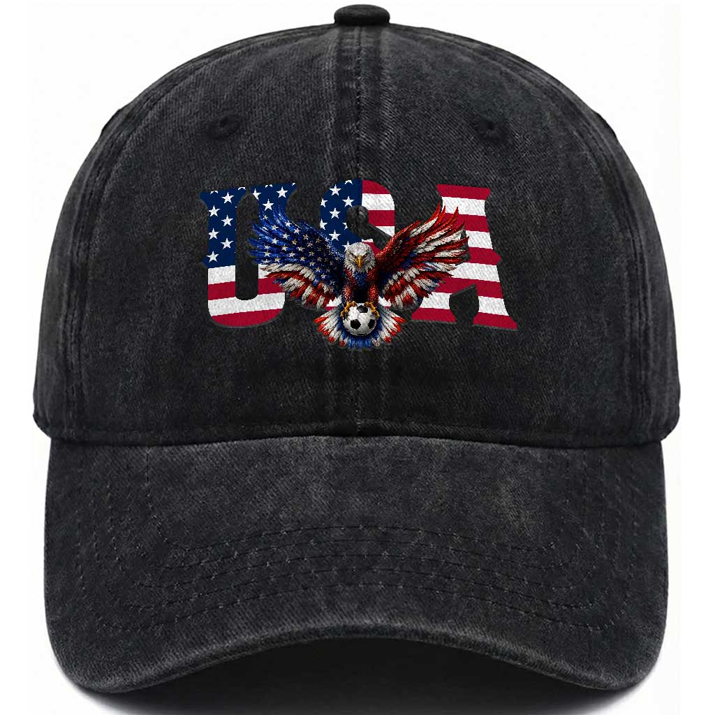 USA Soccer Eagle American Flag Fan Washed Cotton Baseball Cap