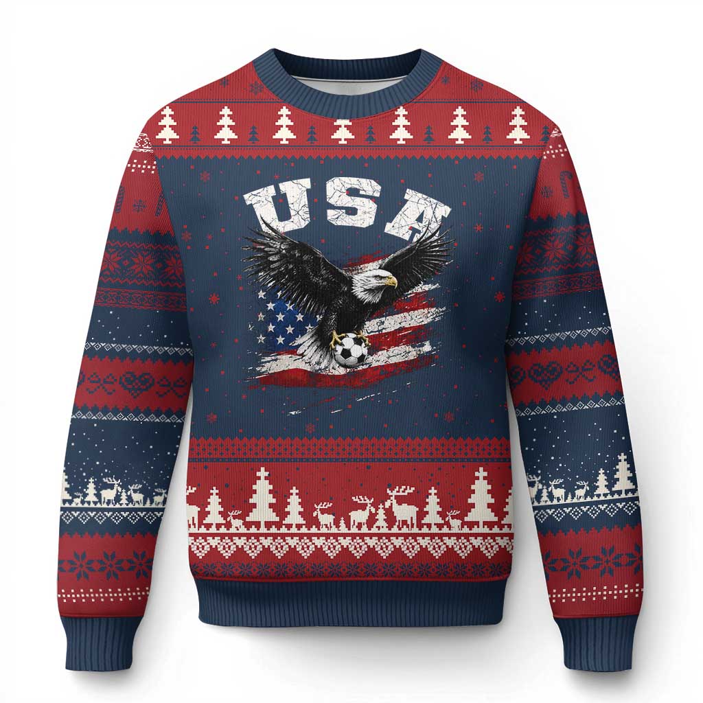 USA Soccer Bald Eagle American Flag Vintage Ugly Christmas Sweater