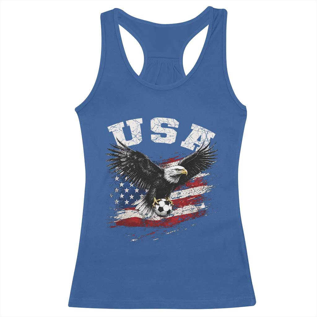 USA Soccer Bald Eagle American Flag Vintage Racerback Tank Top
