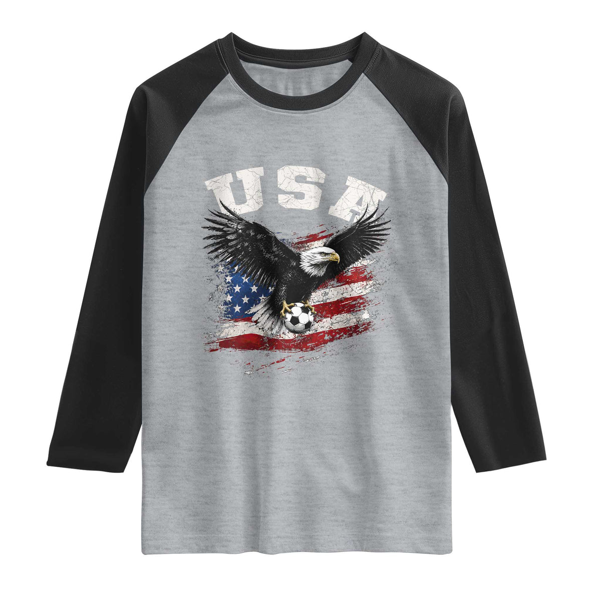 USA Soccer Bald Eagle American Flag Vintage Raglan Shirt