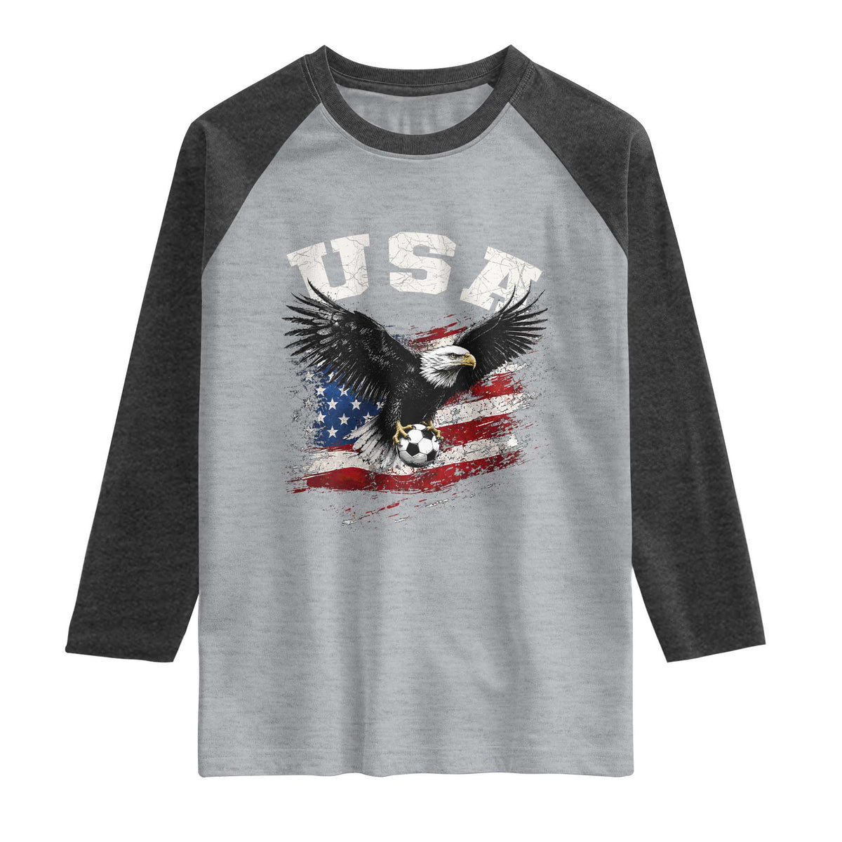 USA Soccer Bald Eagle American Flag Vintage Raglan Shirt