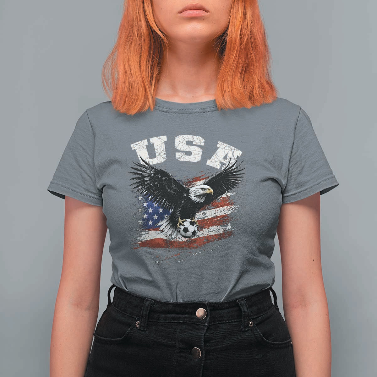 USA Soccer Bald Eagle American Flag Vintage T Shirt For Women