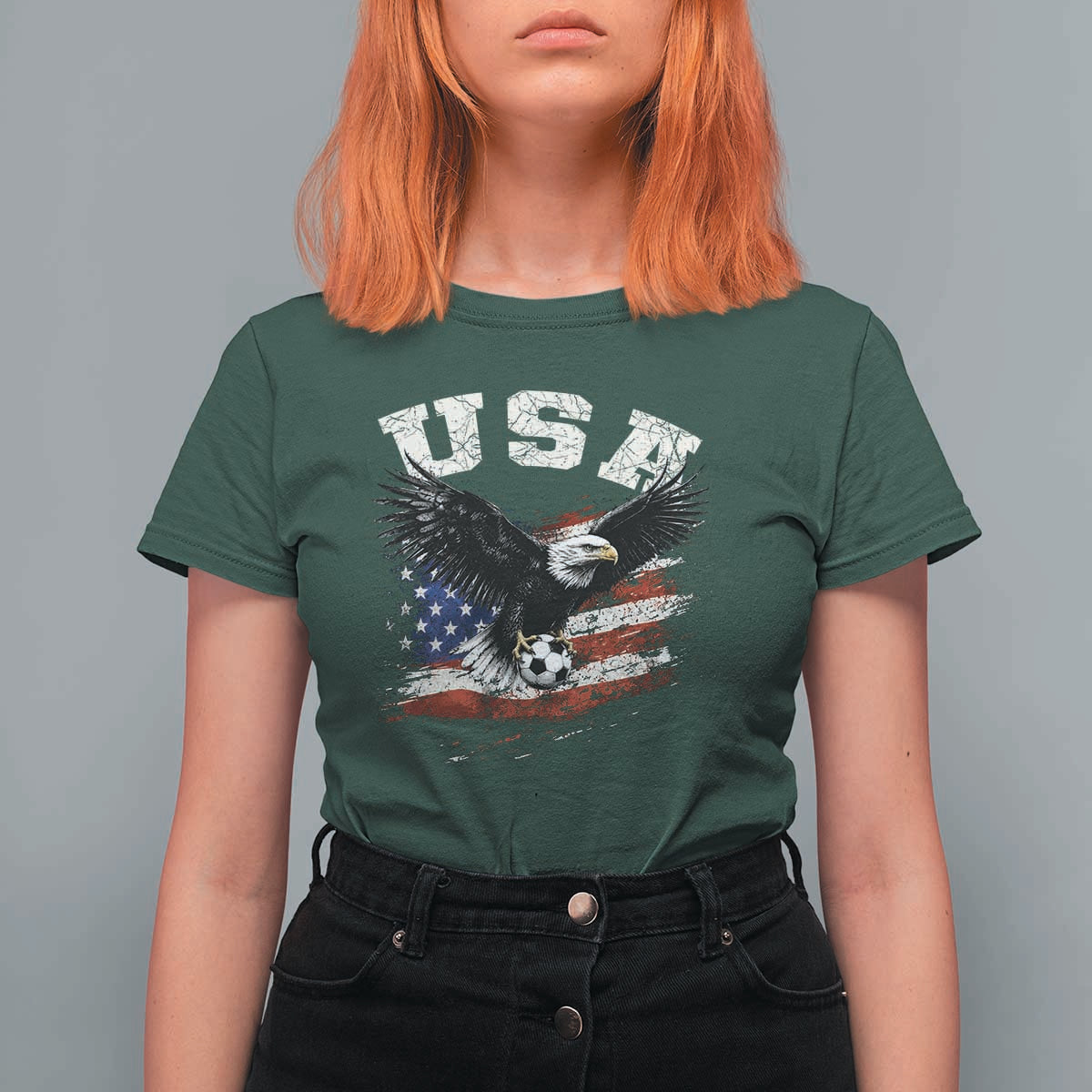 USA Soccer Bald Eagle American Flag Vintage T Shirt For Women
