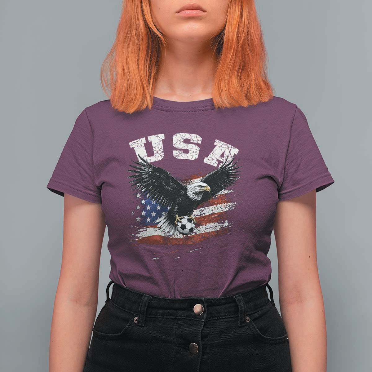 USA Soccer Bald Eagle American Flag Vintage T Shirt For Women