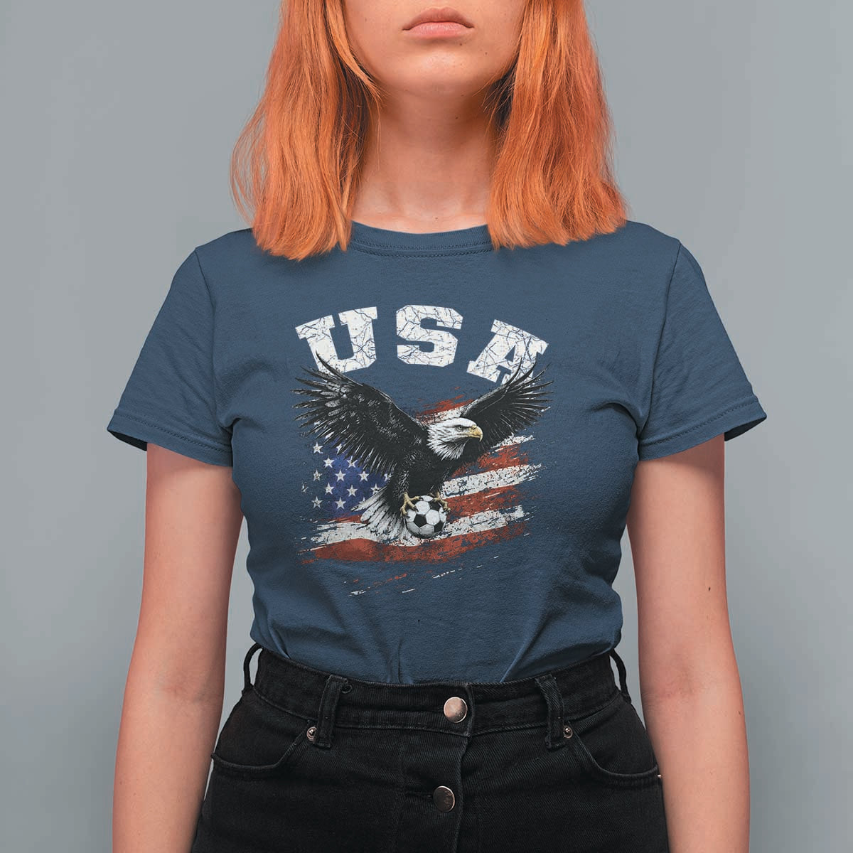 USA Soccer Bald Eagle American Flag Vintage T Shirt For Women