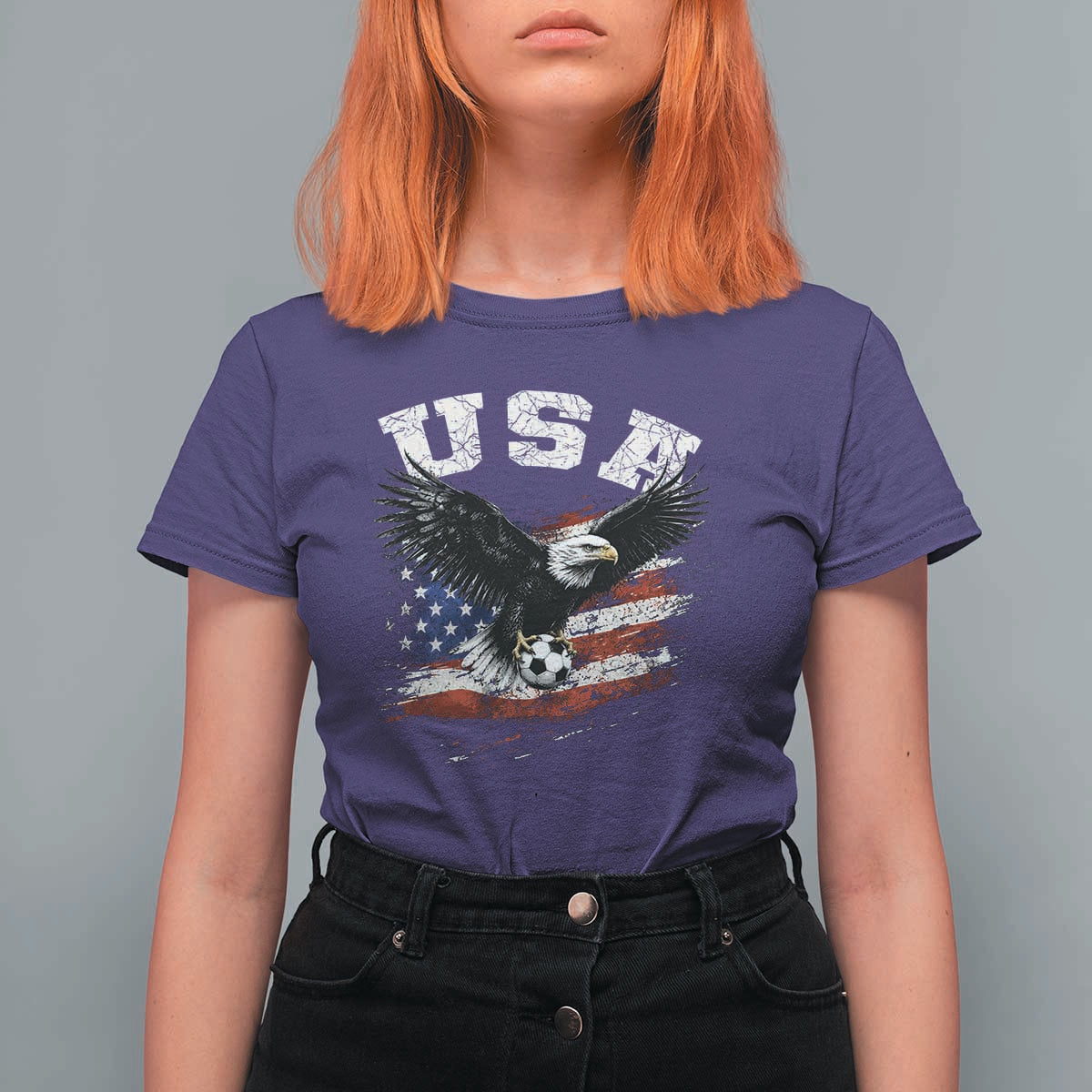 USA Soccer Bald Eagle American Flag Vintage T Shirt For Women
