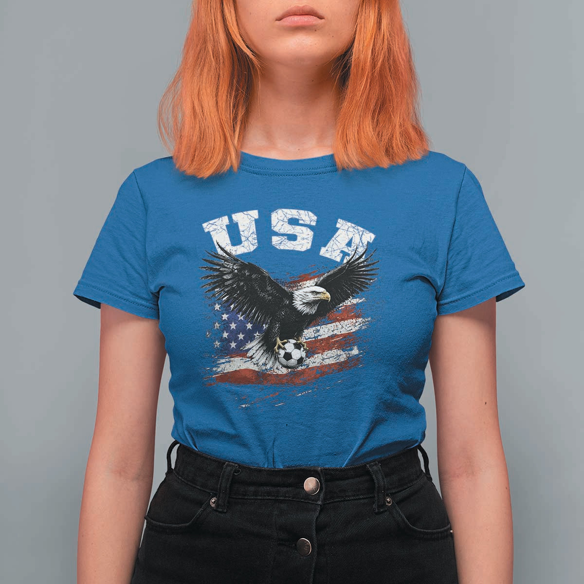 USA Soccer Bald Eagle American Flag Vintage T Shirt For Women