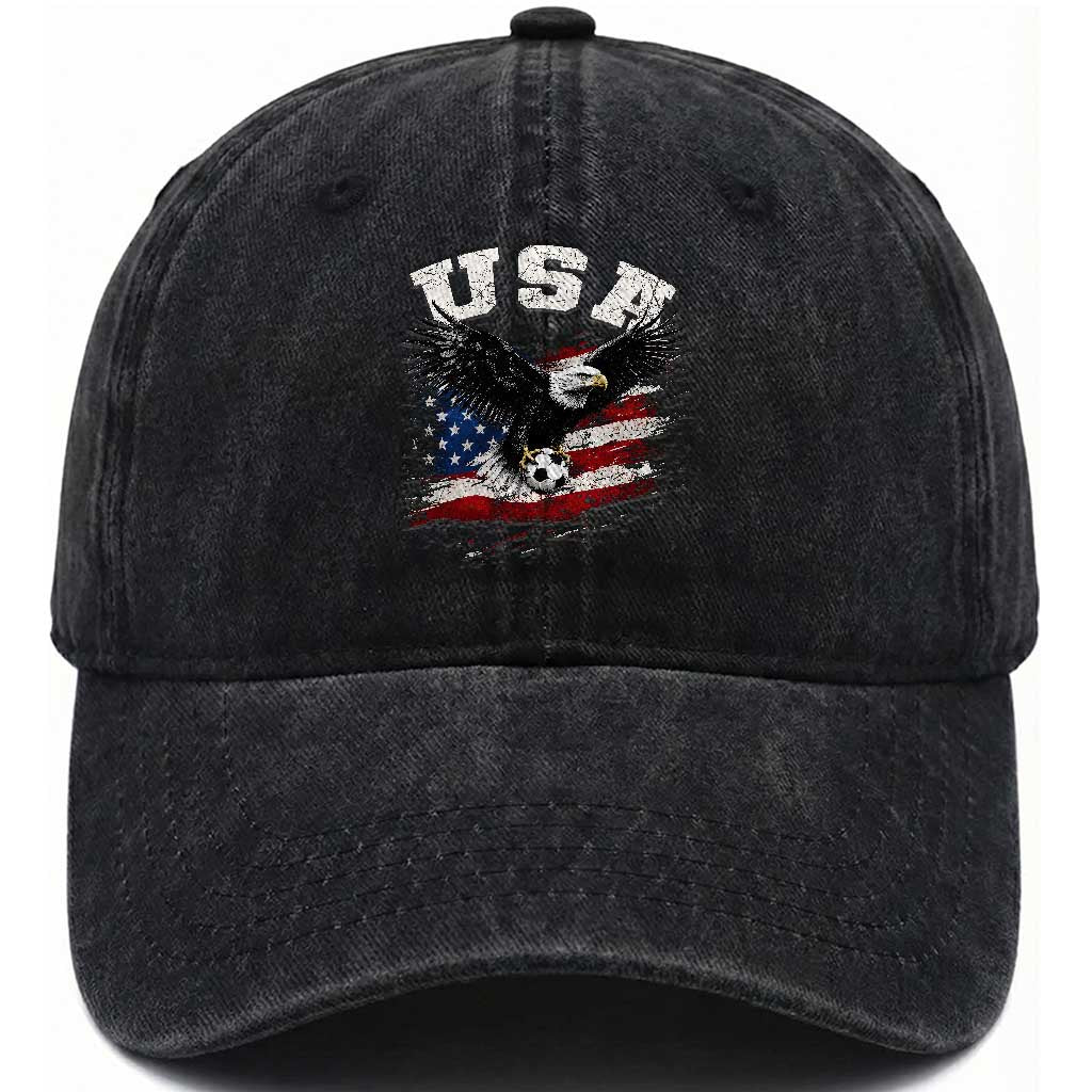 USA Soccer Bald Eagle American Flag Vintage Washed Cotton Baseball Cap